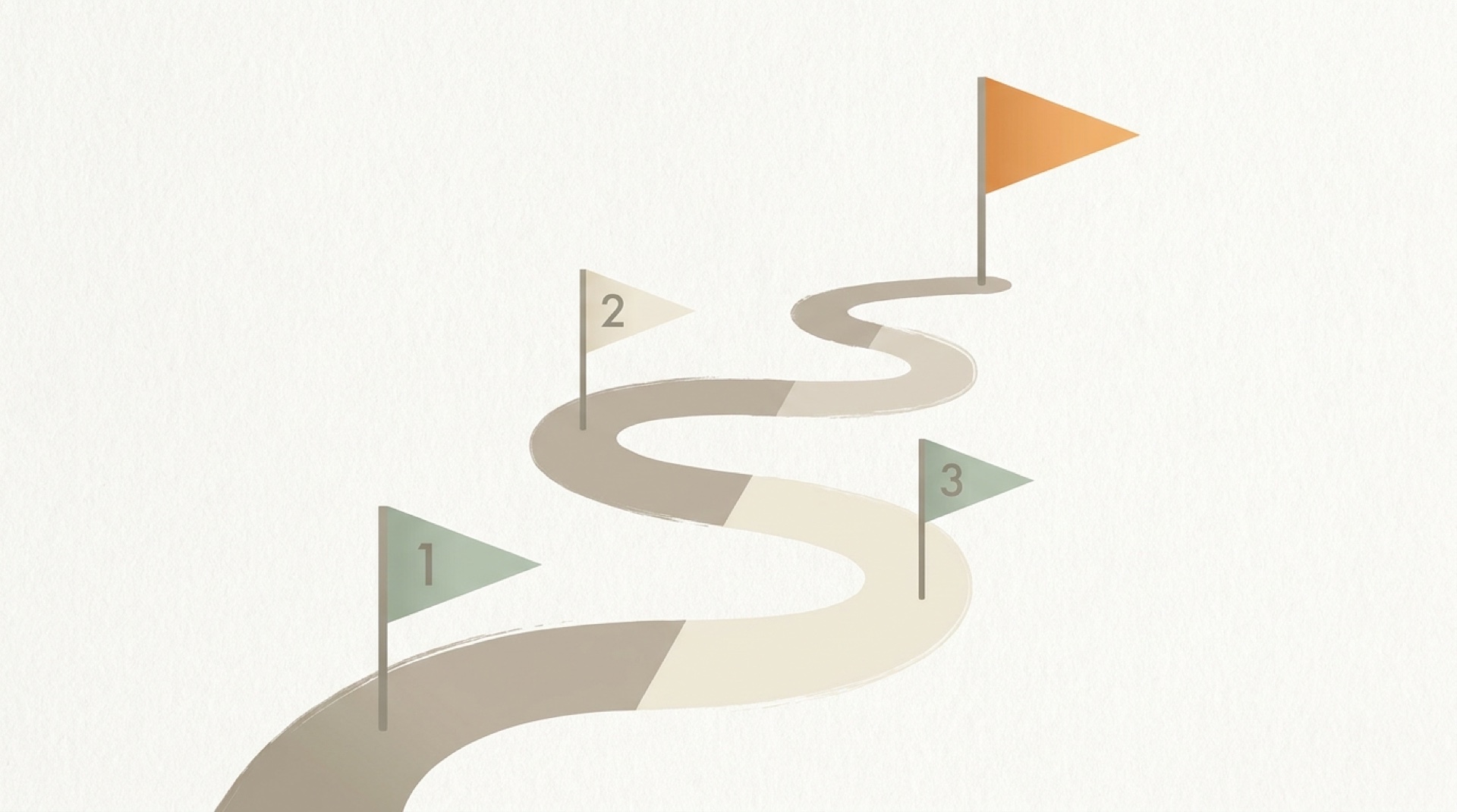 A progress road with numbered checkpoints leading to a goal flag